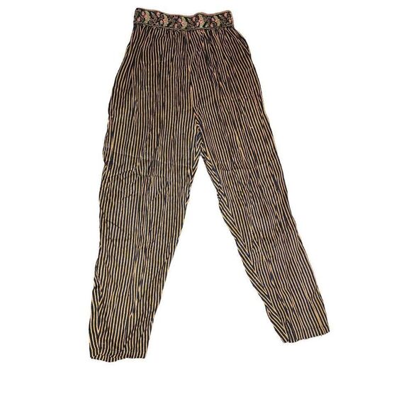 Vintage 90s WeBeBop Harem Pants Womens Size S Black Gold Striped Baggy - Picture 2 of 4
